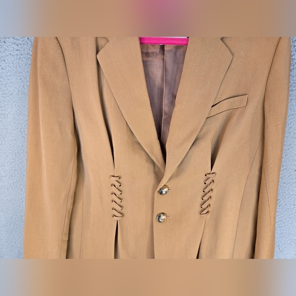 A.L.C. Women Maverick Coat Jacket Blazer Sz 8 Tan-Orange Long Line Lace Up Cinch - Picture 3 of 16